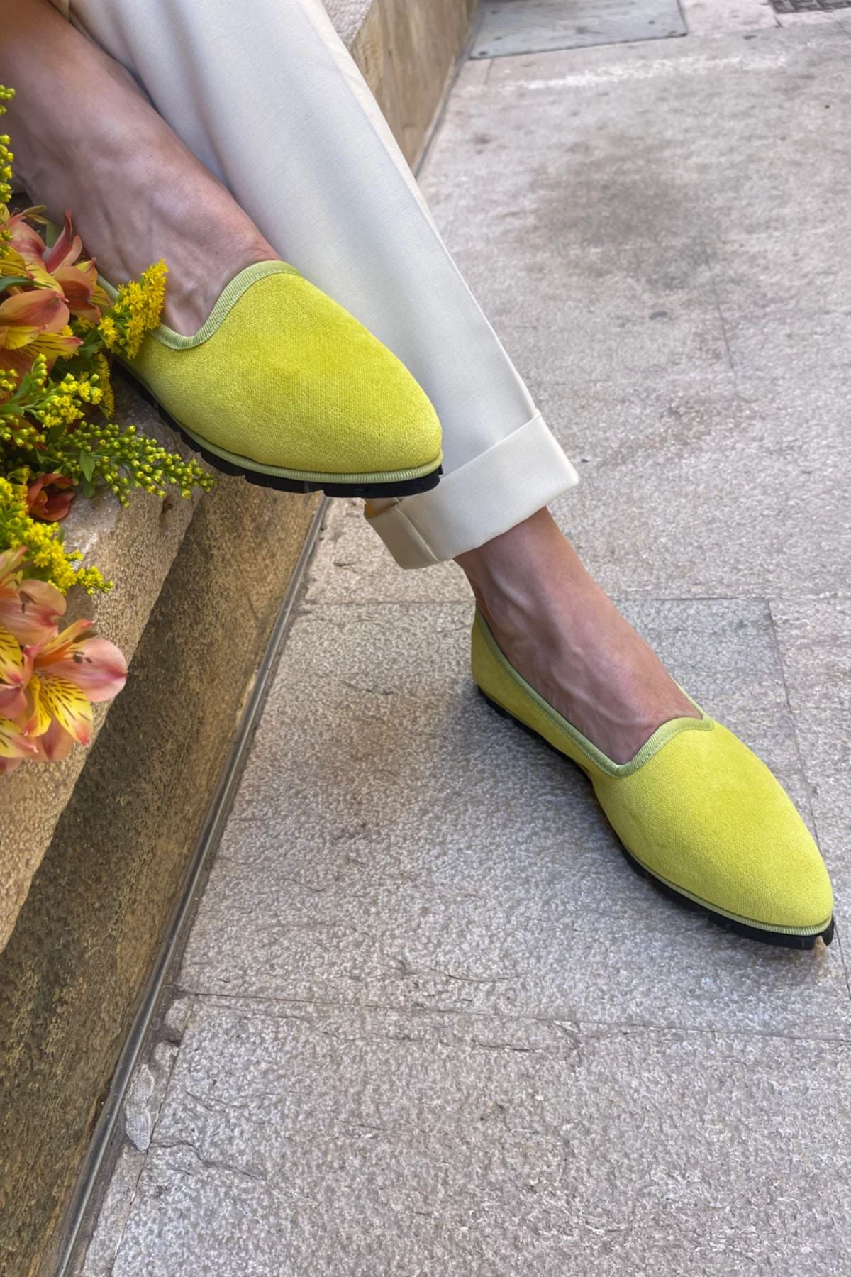 Lime Velvet Slippers