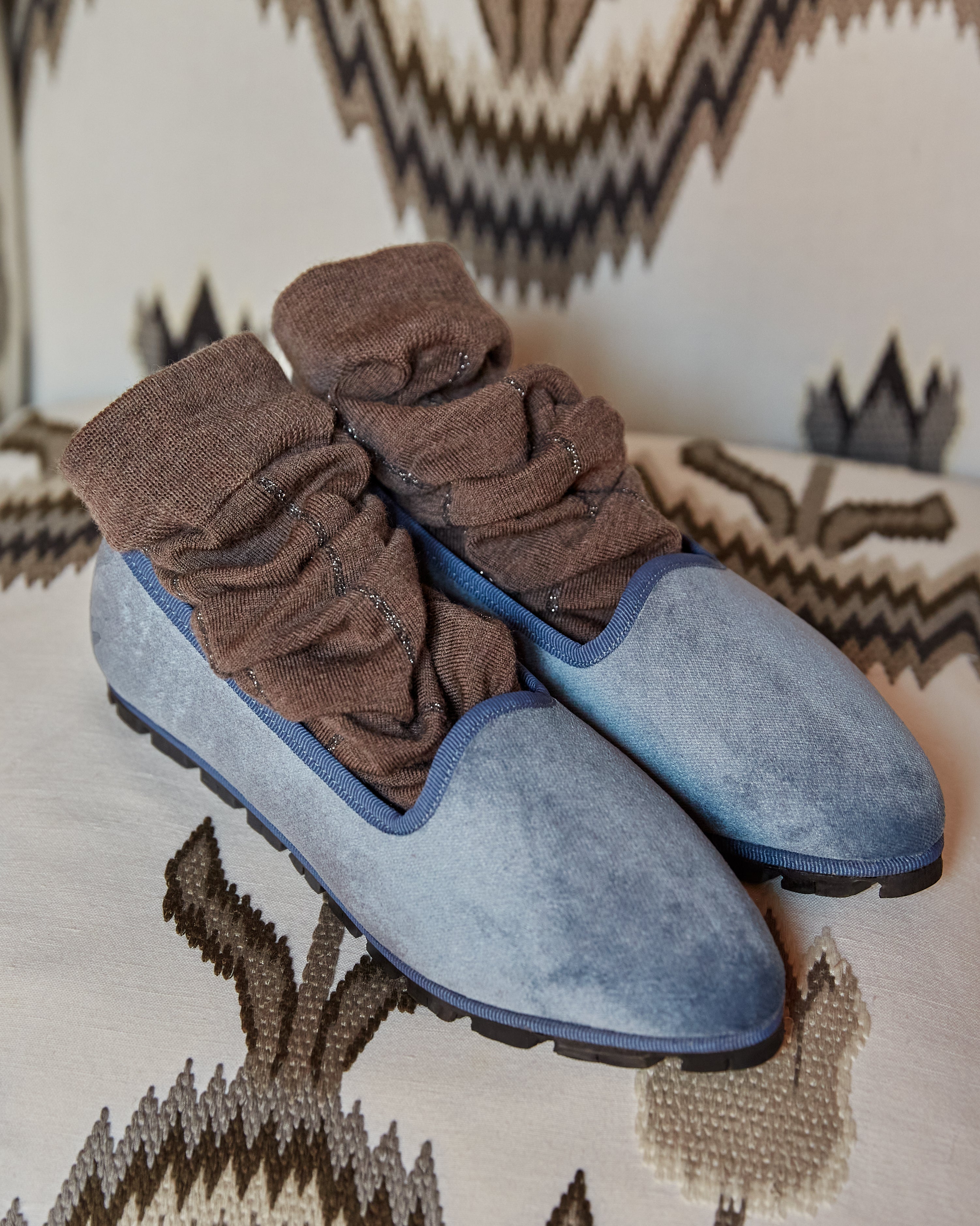 Slippers Terciopelo Azul Plomo Plus