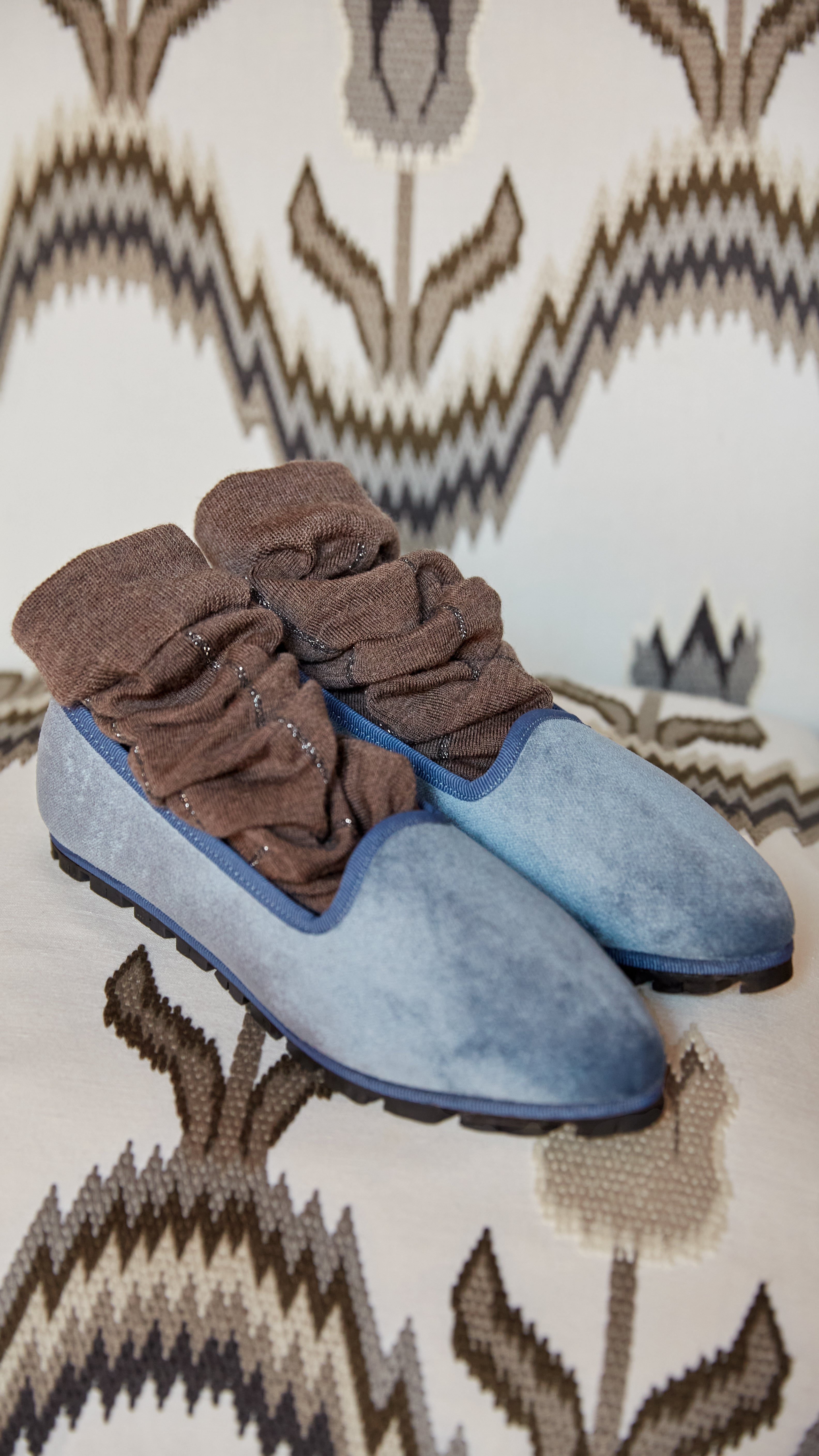 Slippers Terciopelo Azul Plomo Plus