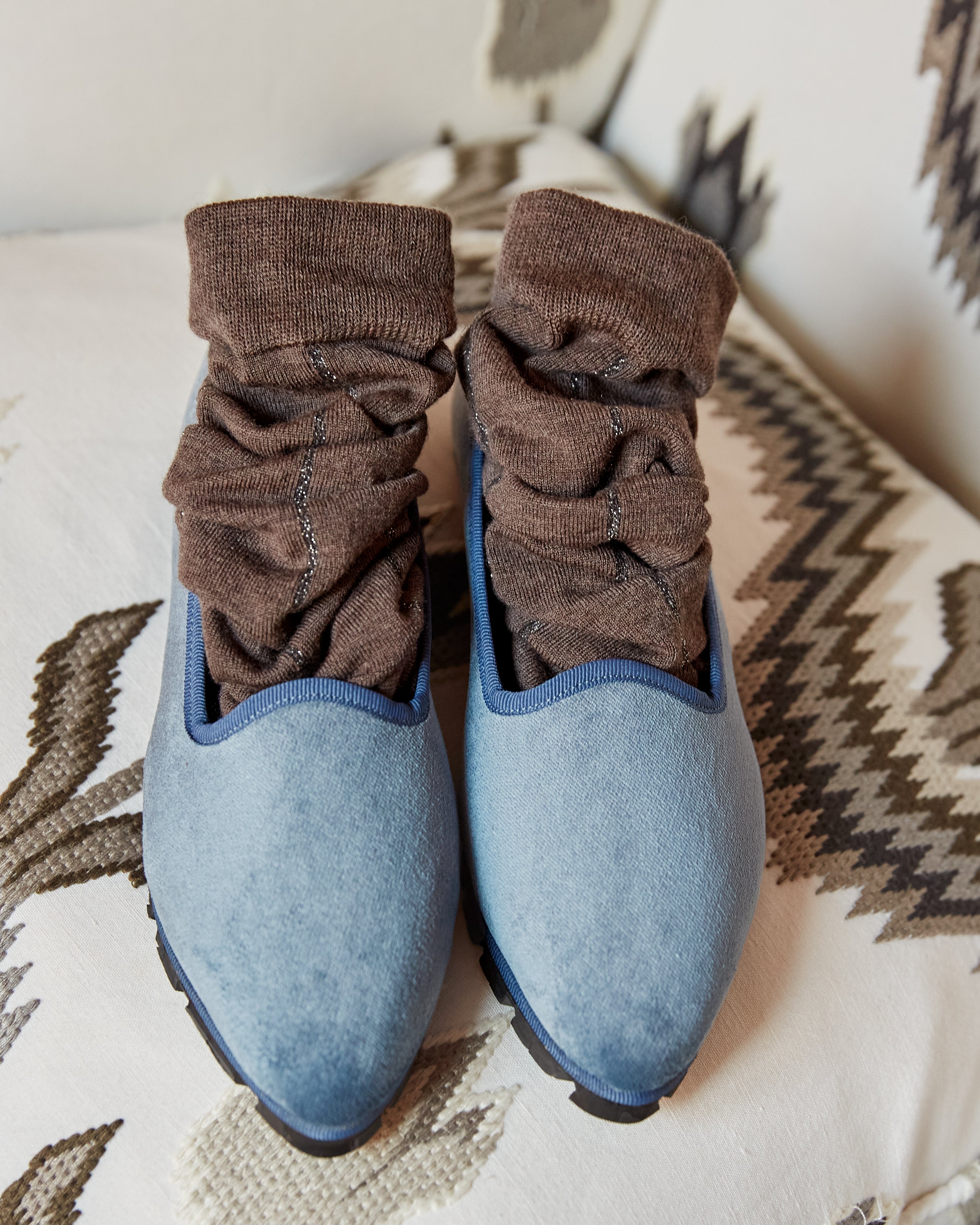 Slippers Terciopelo Azul Plomo Plus