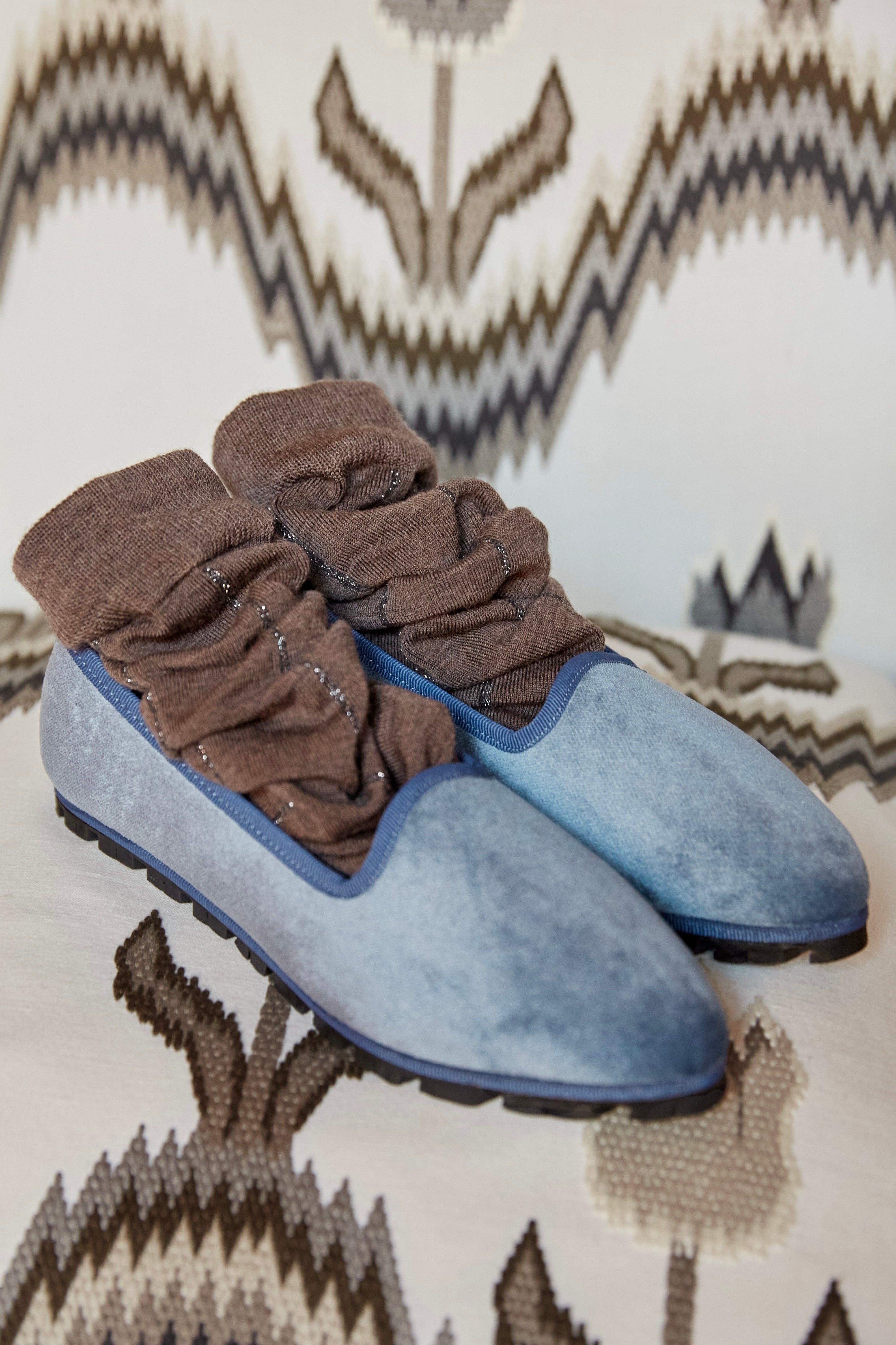 Slippers Terciopelo Azul Plomo Plus